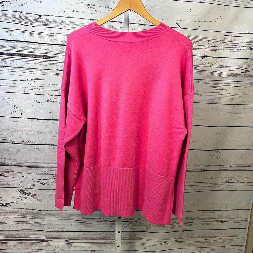 Vibrant Hot Pink Oversized Sweater Split Hem Top Medium - Picture 4 of 6